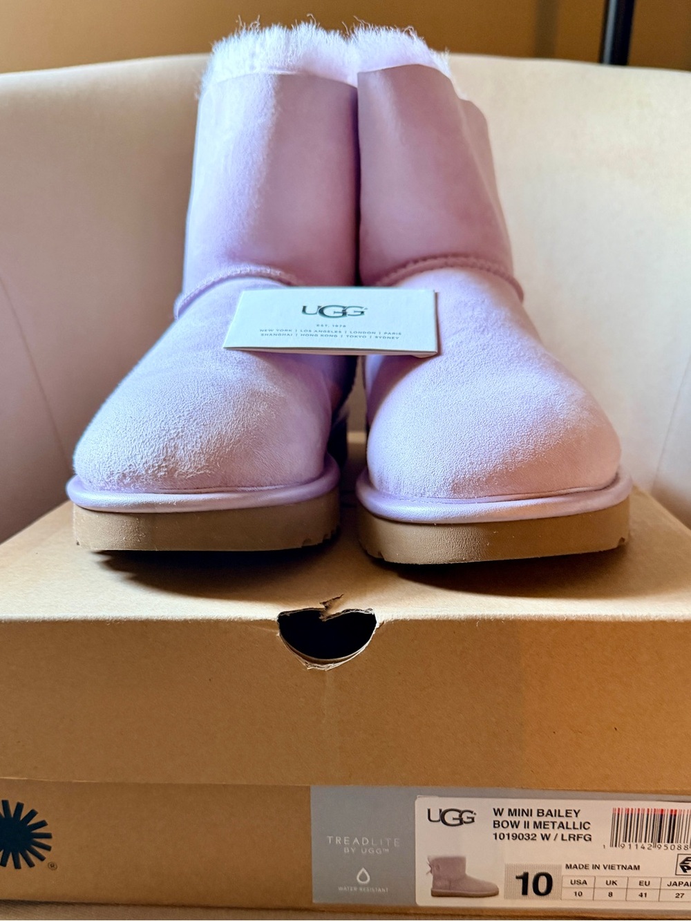 UGG Women’s Mini Bailey Bow II Metallic - Lavender Fog, Size 10
